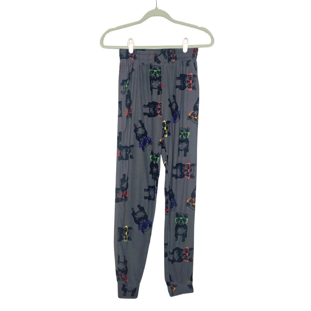 French Bulldog High Waist Graphic Soft Joggers Gray Medium Loungewear PJ Pants - Picture 10 of 10